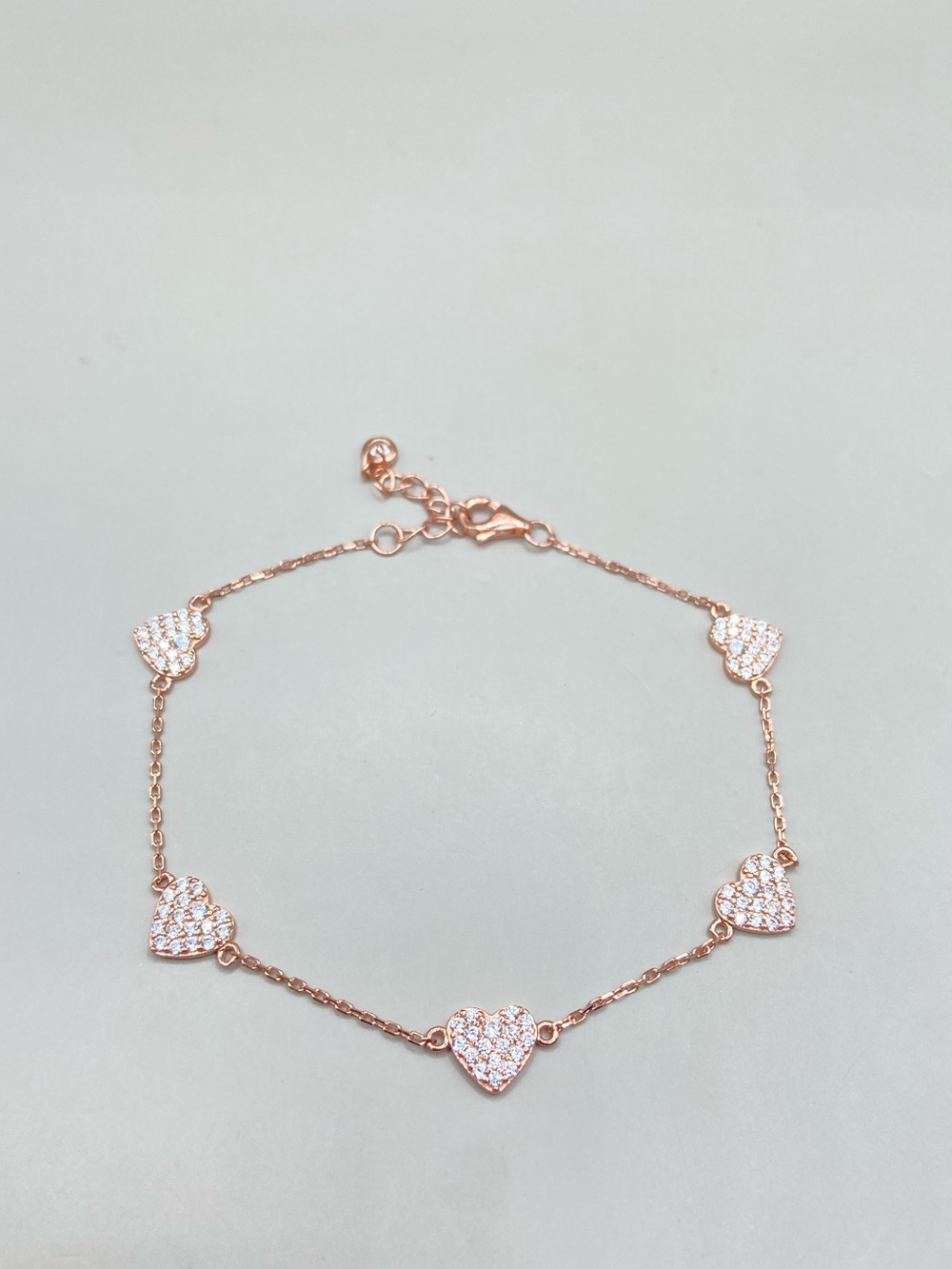 Rose Gold Plated Sterling Silver Cubic Zirconia Pave Heart Bracelet
